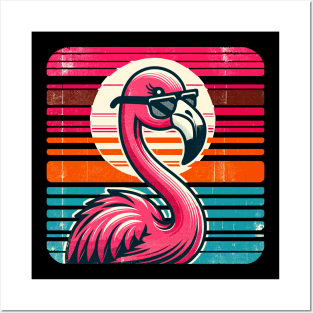 Cool Retro Flamingo in Sunglasses 70s 80s 90s Funny Flamingo Posters and Art